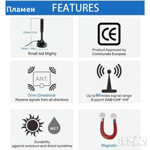 Вътрешна антена с усилвател за цифрова телевизионна DVB-T HDTV телевизионна антена, снимка 5 - Приемници и антени - 47721671