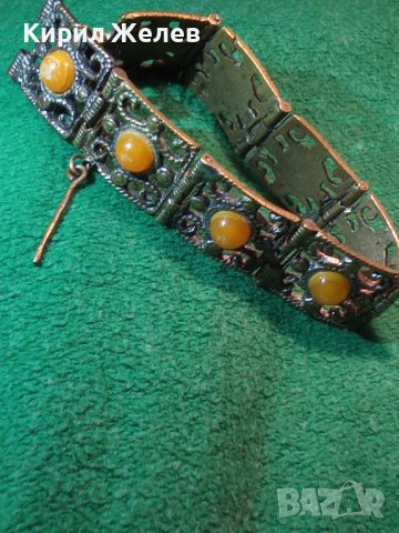 ВЪЗРОЖДЕНСКА БРОНЗОВА МАЙСТОРСКА ИЗРАБОТКА с ИНКРУСТИРАН КАТАЛИН ЕТНО ГРИВНА 4829, снимка 3 - Антикварни и старинни предмети - 32265646
