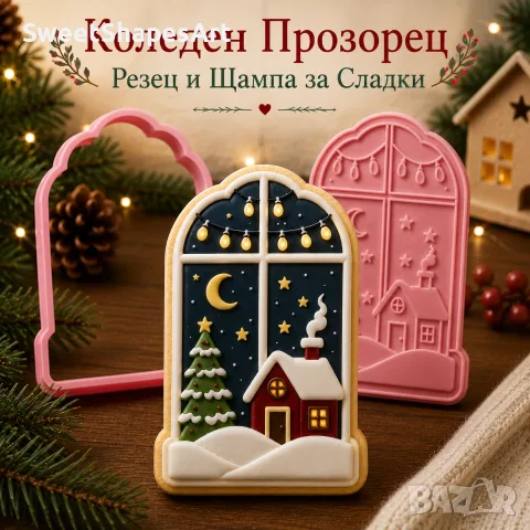 Коледен прозорец – коледни формички за сладки, резец и щампа