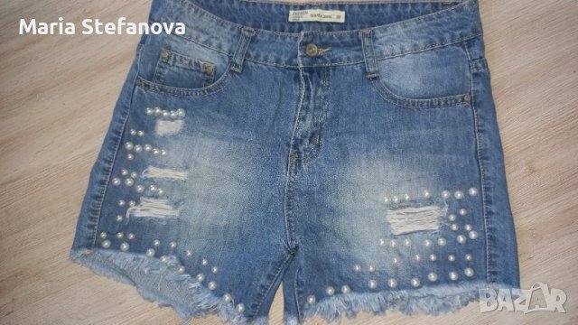 Дънкови къси панталони с перли , снимка 3 - Къси панталони и бермуди - 37651673