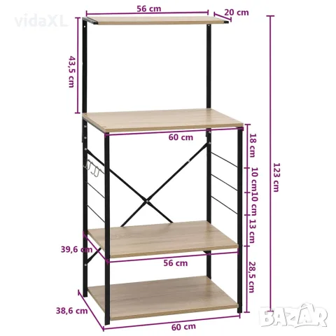 vidaXL Шкаф за микровълнова черно и дъб 60x39,6x123 см инженерно дърво, снимка 8 - Шкафове - 56146495