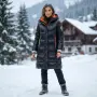 Дамско Черно Дълго Зимно Яке С Качулка И Цветни Акценти Код Roni-22, снимка 1