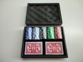 НОВО! Покер комплект с 100 чипа и две тестета карти в луксозна кожена кутия, снимка 1 - Карти за игра - 37012726