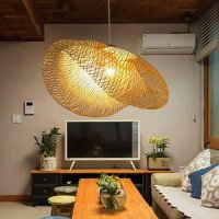 Винтидж бамбуков полилей лампа висулка плетено осветление за домашен декор, снимка 7 - Лампи за таван - 36909772