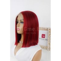 Къса права червена лейс фронт перука Лина, снимка 6 - Аксесоари за коса - 35571101
