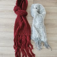 Топли пухени шалове за зимата!! 2 броя бяло и червено! , снимка 1 - Шалове - 38566448