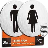 Нови 2 броя Стилни WC знаци тоалетна 75×75mm с 3M лента - мъже и жени Ресторант Офис, снимка 1 - Други стоки за дома - 42697254