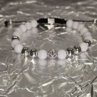Дамска луксозна сребърна гривна с бели камъни, 925 мънисто с цирконий и лого, снимка 4 - Гривни - 32115121