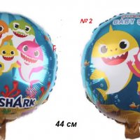 Двустранен Бебе Акули Baby Shark кръгъл фолио фолиев балон хелий, снимка 1 - Други - 29430649