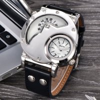 Oulm кварцов часовник - уникален мъжки дизайн, 2 независими дисплея, 2 часови зони , снимка 2 - Мъжки - 40438808