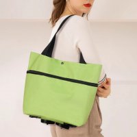 Сгъваема количка тип чанта за пазар, пазарска чанта с колелца, 2в1 чанта и , снимка 4 - Куфари - 35280745
