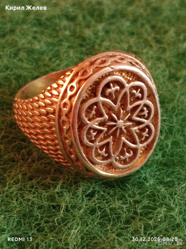 Сребърен пръстен винтидж стил красива орнаментика ювелирна изработка 42376, снимка 1