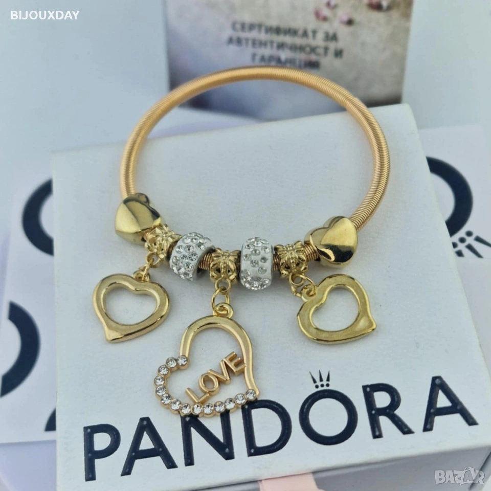 дамска гривна тип pandora на любовта от медицинска стомана с 18 карата златно покритие, снимка 1