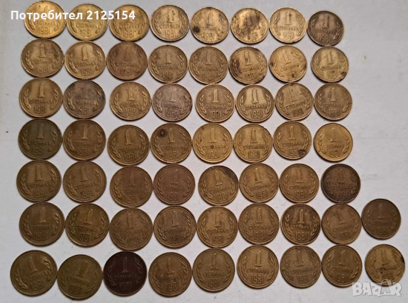 1 стотинка 1981 г.- лот от 58 бр., снимка 1