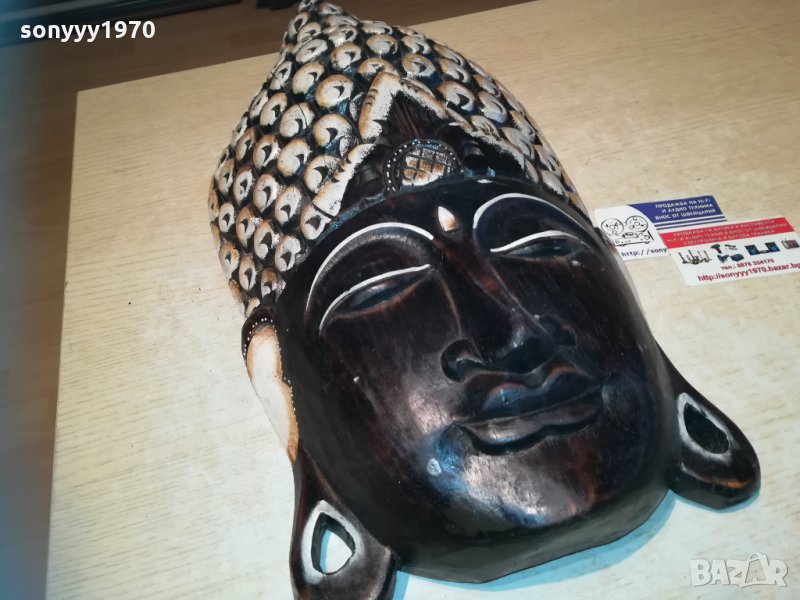 ГОЛЯМА маска стенна от дърво Буда декорирана 0311202206, снимка 1