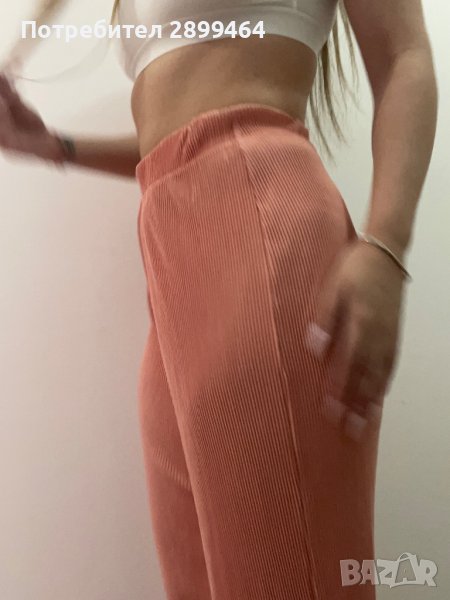 Рипсен широк панталон в бонбонен цвят, снимка 1