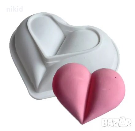 3D Разполовено Сърце с силиконов молд форма за кекс десерт сладкиш, снимка 1