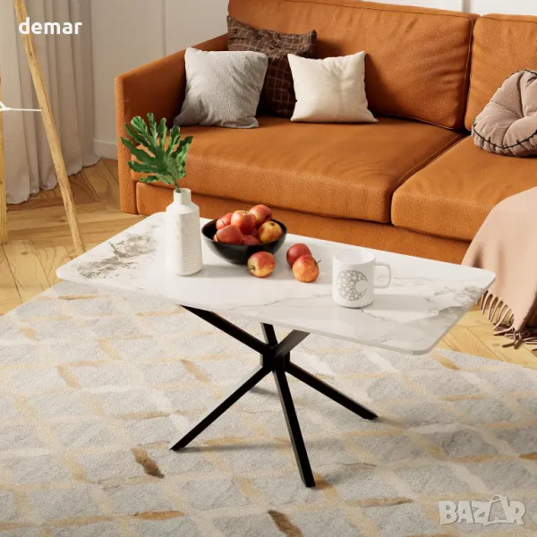 GOLDFAN Модерна правоъгълна масичка за кафе с висок гланц и плот от синтерован камък, снимка 1