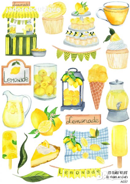Скрапбук стикери за декорация планер лимони lemonade самозалепващ лист А5 - различни видове, снимка 1