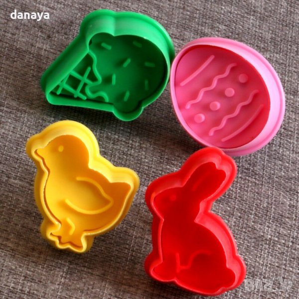 2853 Комплект резци за сладки с бутало Великден, 4 броя, снимка 1