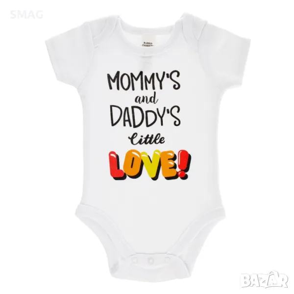 Бебешко боди от памук с къс ръкав, бяло с надпис Mommy's and Daddy's Little Love S_1233517, снимка 1