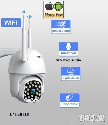 Full HD IP Безжична външна въртяща WIFI camera със звук и цветно нощно, снимка 1