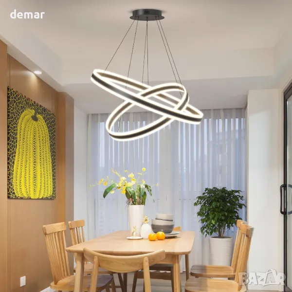 Модерен LED полилей Fordeson, 2 пръстена, димиране, SX-40+60см, снимка 1