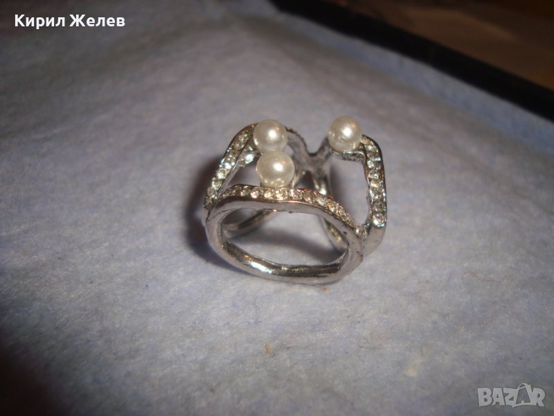 МНОГО ИНТЕРЕСЕН СРЕБРИСТ ПЕРЛЕН с КРИСТАЛЧЕТА ФЕШЪН АРТ ПРЪСТЕН 27619, снимка 1