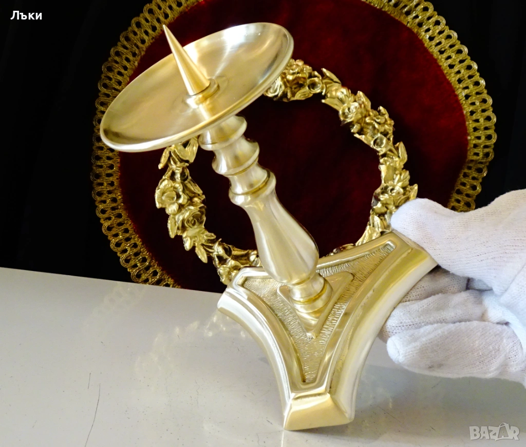 Уникален бронзов свещник Art Deco,14 см. , снимка 1