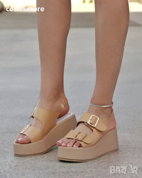 Сандали на платформа - бежова кожа - SKL10, снимка 1