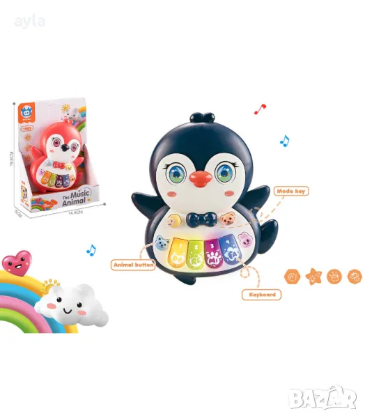 БЕБЕШКО МУЗИКАЛНО ПИАНО-ПИНГВИН В ОТВОРЕНА КУТИЯ, снимка 1
