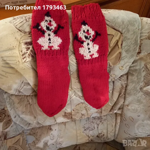 Ръчно плетени детски коледни чорапи , ходило 23 см., снимка 1
