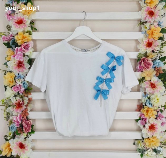 Дамска тениска бяло панделки , снимка 1