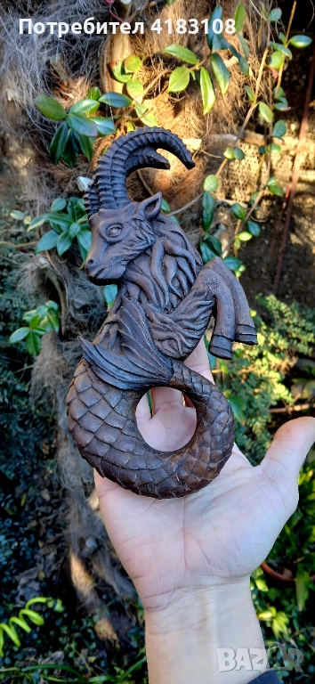 Пластика козирог ръчна дърворезба орех, снимка 1