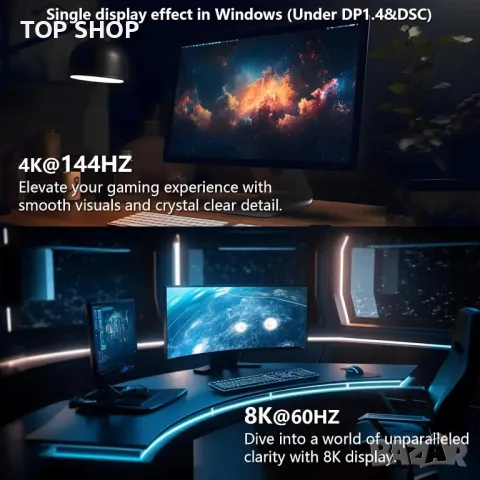 WAVLINK USB C докинг станция 125 W зареждане, 11-в-1 с 8K HDMI*2+8K DP, снимка 4 - Друга електроника - 49457609