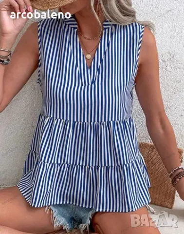 Дамска раирана риза без ръкави с v-образно деколте, снимка 3 - Ризи - 49667678