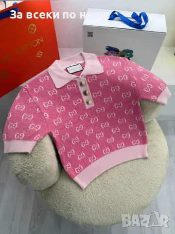 Gucci Дамска Розова Къса Блуза С Къс Ръкав Гучи Код A511