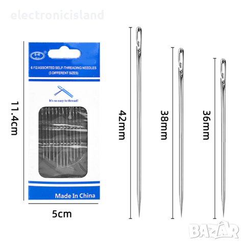 12 броя Слепи игли от неръждаема стомана за лесно вдяване на резбa от страната на иглата