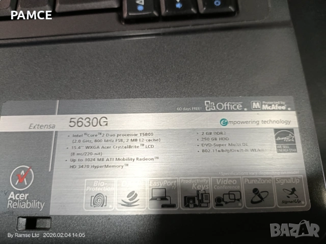 Лаптоп втора ръка Acer Extensa 5630 15.4" (2008г), снимка 4 - Лаптопи за дома - 53353211