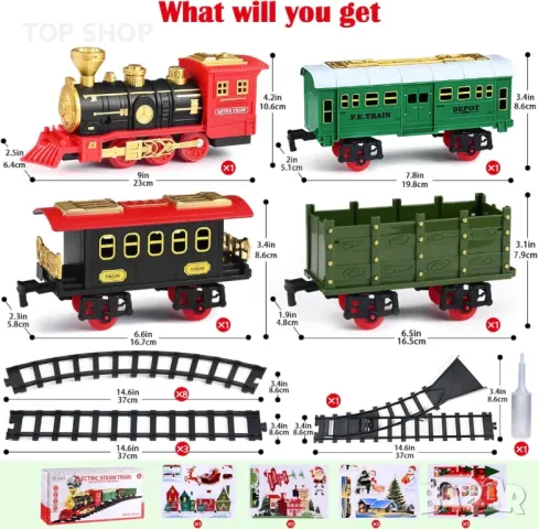 Комплект влак Doloowee, ретро парен влак със светлина и звуци, снимка 7 - Образователни игри - 49866394