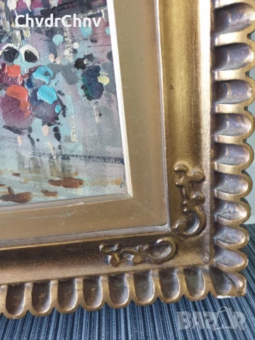 77х47см/абстрактна картина масло върху платно/градски пейзаж-пролет/барокова дървена рамка, снимка 6 - Картини - 50942604