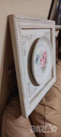Винтидж картина в рамка с чиния с рисунък, снимка 2 - Декорация за дома - 37577266