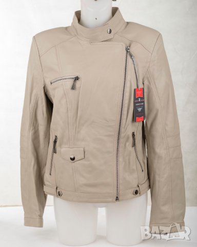 Бежово дамско кожено яке марка Giorgio di Mare XL, снимка 2 - Якета - 30101465