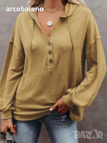 Дамско горнище с качулка Ежедневен свободен едноцветен суичър, 4цвята , снимка 16 - Суичъри - 44793379