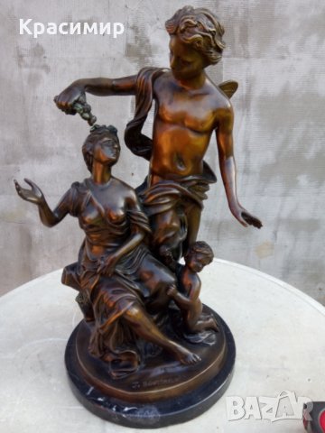 Бронзова статуетка "Зефир и Флора" - 19 век, 12 кг. Жак Бусо френски скулптор , снимка 2 - Антикварни и старинни предмети - 30809288