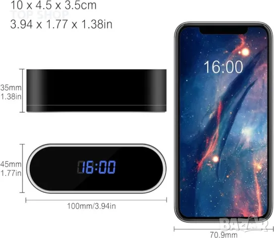 Часовник с камера, HD 1080P WiFi камера с будилник с нощно виждане, снимка 4 - Камери - 49160630