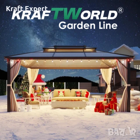 Луксозна Шатра KraftWorld Tenerife – 3×4 м с Твърд Покрив,Мрежа и Завеси, снимка 11 - Градински мебели, декорация  - 51206305
