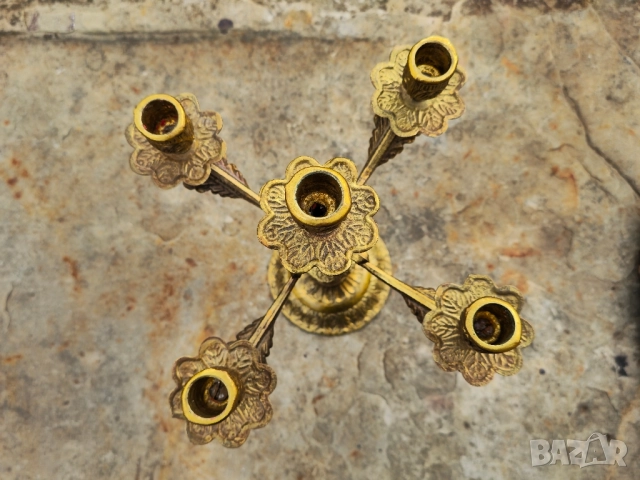 Масивен Бронзов Свещник Петица, снимка 3 - Декорация за дома - 52327276