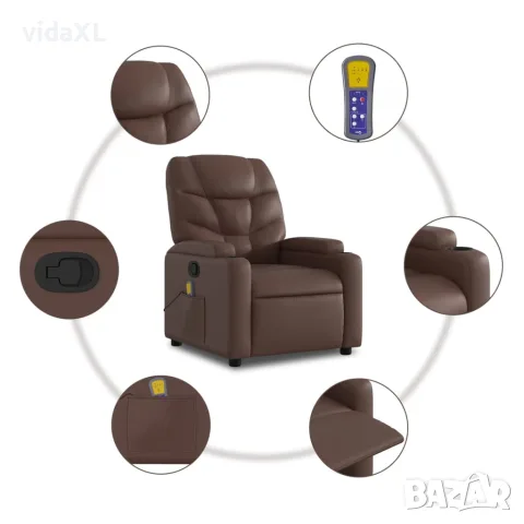 vidaXL Масажен наклоняем стол, кафяв, изкуствена кожа, снимка 8 - Дивани и мека мебел - 56147380