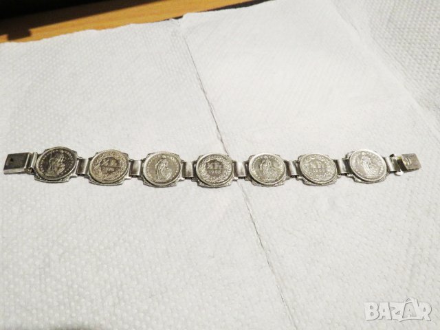 масивна  мъжка сребърна гривна с швейцарски 1/2  франкове  1968,1969, 1970 г сребро, снимка 4 - Антикварни и старинни предмети - 31686627
